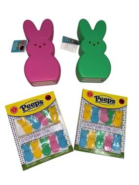 NWT PEEPS Easter Decor Bundle Bunny String Lights LED Candle Pink Spring Basket